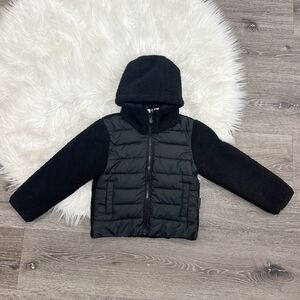 Save the Duck Black Derik Hooded Zip Puffer Fleece Lined Size 4‎ (MSRP $138)